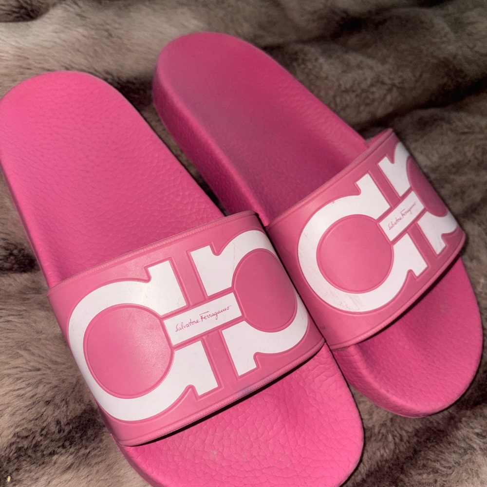 Salvatore Ferragamo Bold Pink Slide Sandals